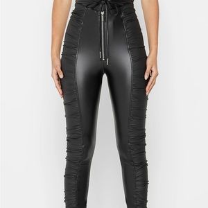 Maniere de Voir Ruched Vegan Leather Leggings (Black) in Size US 2
